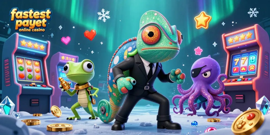 Engage with the fastest payout online casino featuring a chameleon agent and his gadget partner.