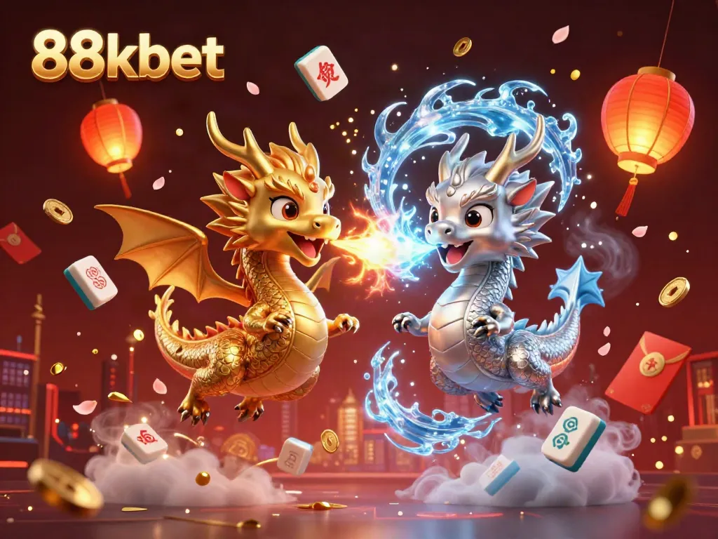 Engage with thrilling games at 88kbet featuring a dynamic scene of cartoon dragons and casino elements.