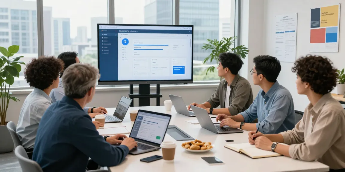 Diverse professionals collaborating in a modern office setting, highlighting the WPS Official Website development process.