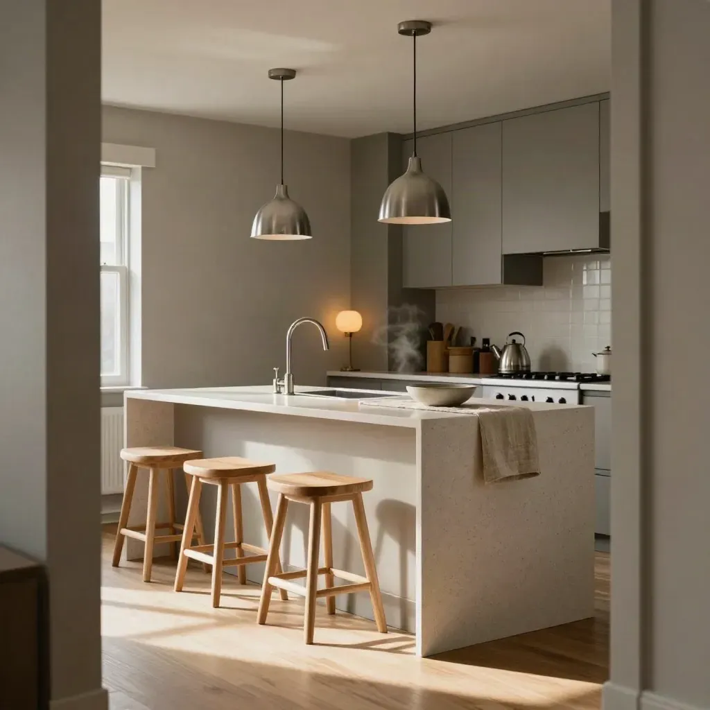 Refreshed Mississauga kitchen with quartz island, simple pendants and soft steam in late sun.